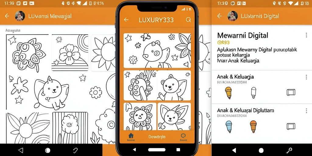 Tampilan antarmuka aplikasi LUXURY333 yang cerah dan ramah anak untuk mewarnai.