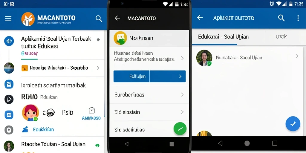 Tampilan antarmuka aplikasi Soal Ujian MACANTOTO yang interaktif.