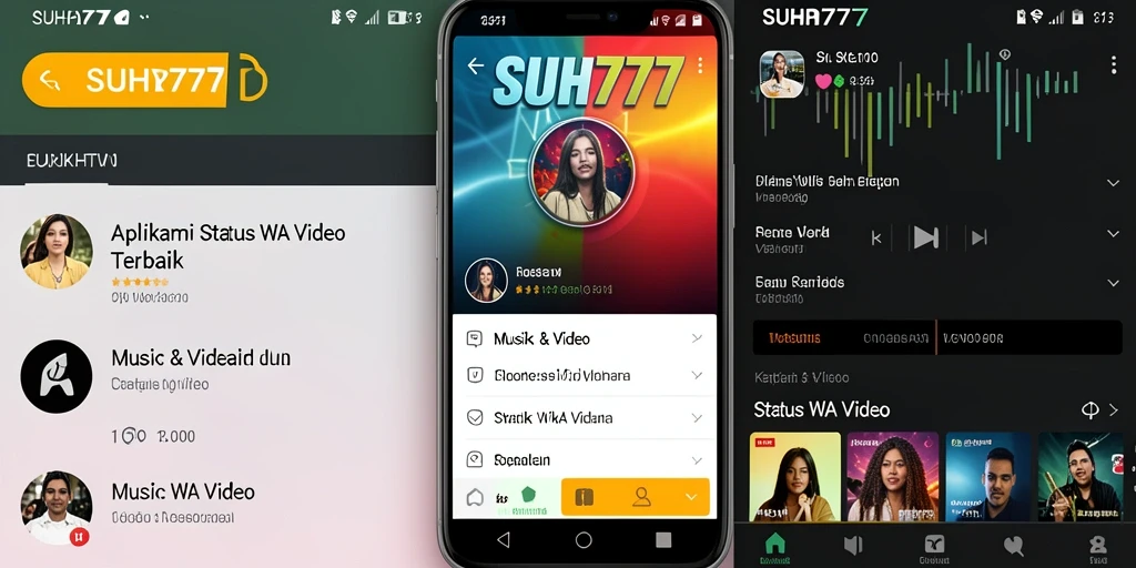 Tampilan antarmuka aplikasi SUHU777 untuk Status WA Video.
